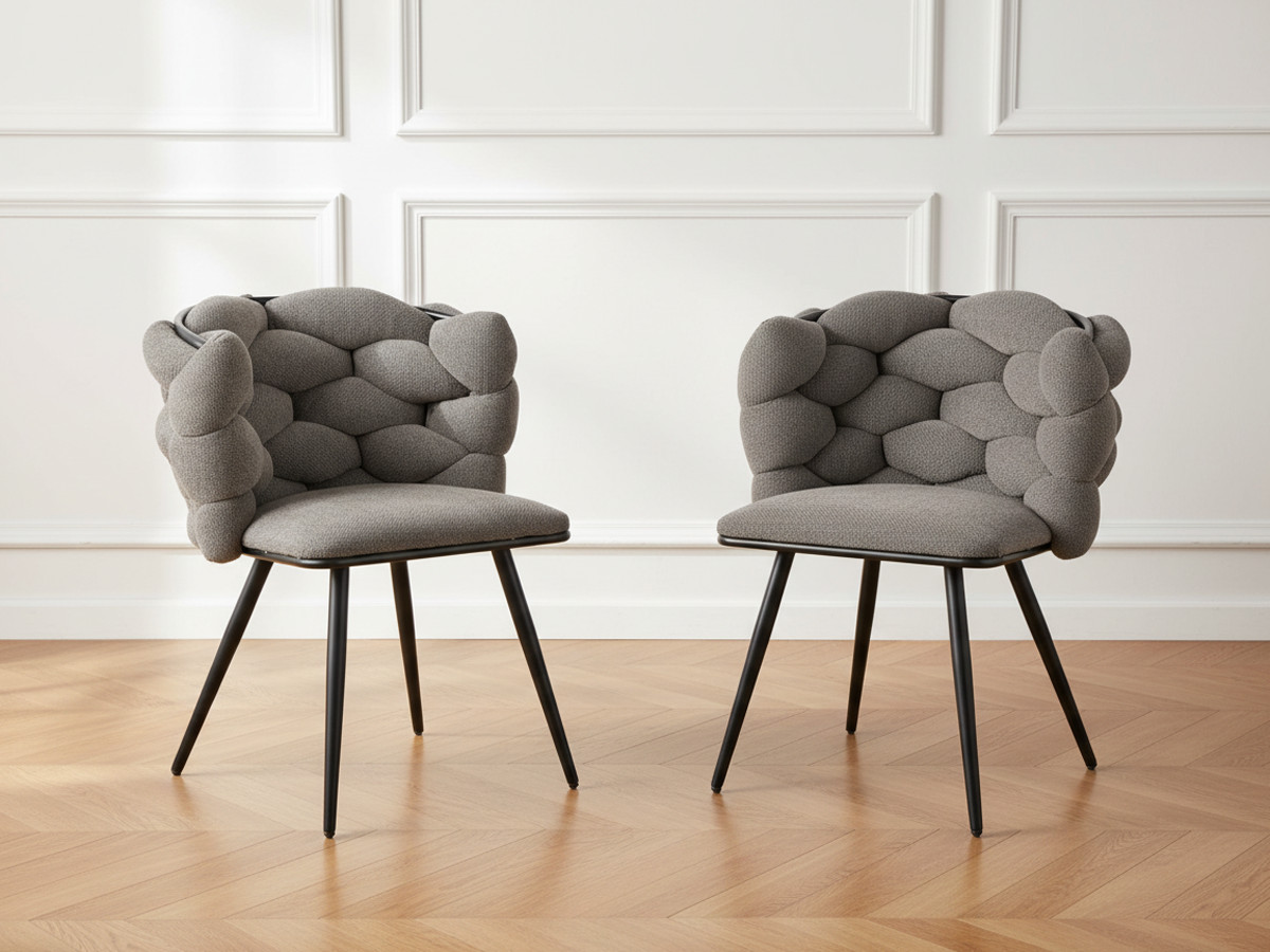 Lot de 2 chaises CHLOE texturé et pieds métal noir gris foncé