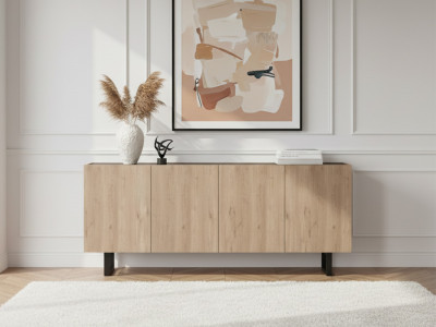 Buffet 4 portes 180 cm OPERA effet chêne et imitation marbre noir