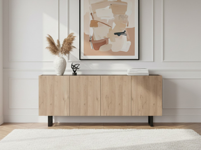 Buffet 4 portes 180 cm OPERA effet chêne et imitation marbre noir