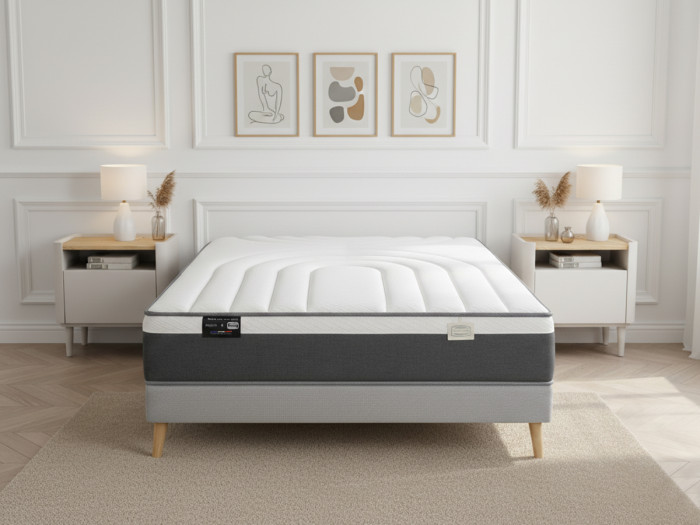 Ensemble matelas hybride ressorts ensachés et mousse à mémoire de forme EYLAU + sommier BOBOCHIC x SIMMONS ®