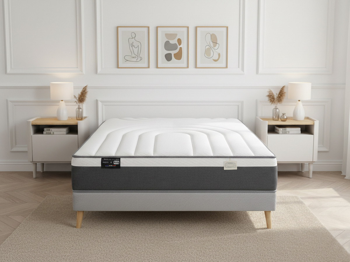 Ensemble matelas hybride ressorts ensachés et mousse à mémoire de forme EYLAU + sommier