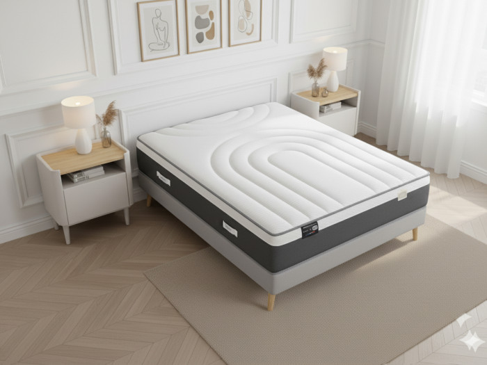 Ensemble matelas hybride ressorts ensachés et mousse à mémoire de forme EYLAU + sommier BOBOCHIC x SIMMONS ®