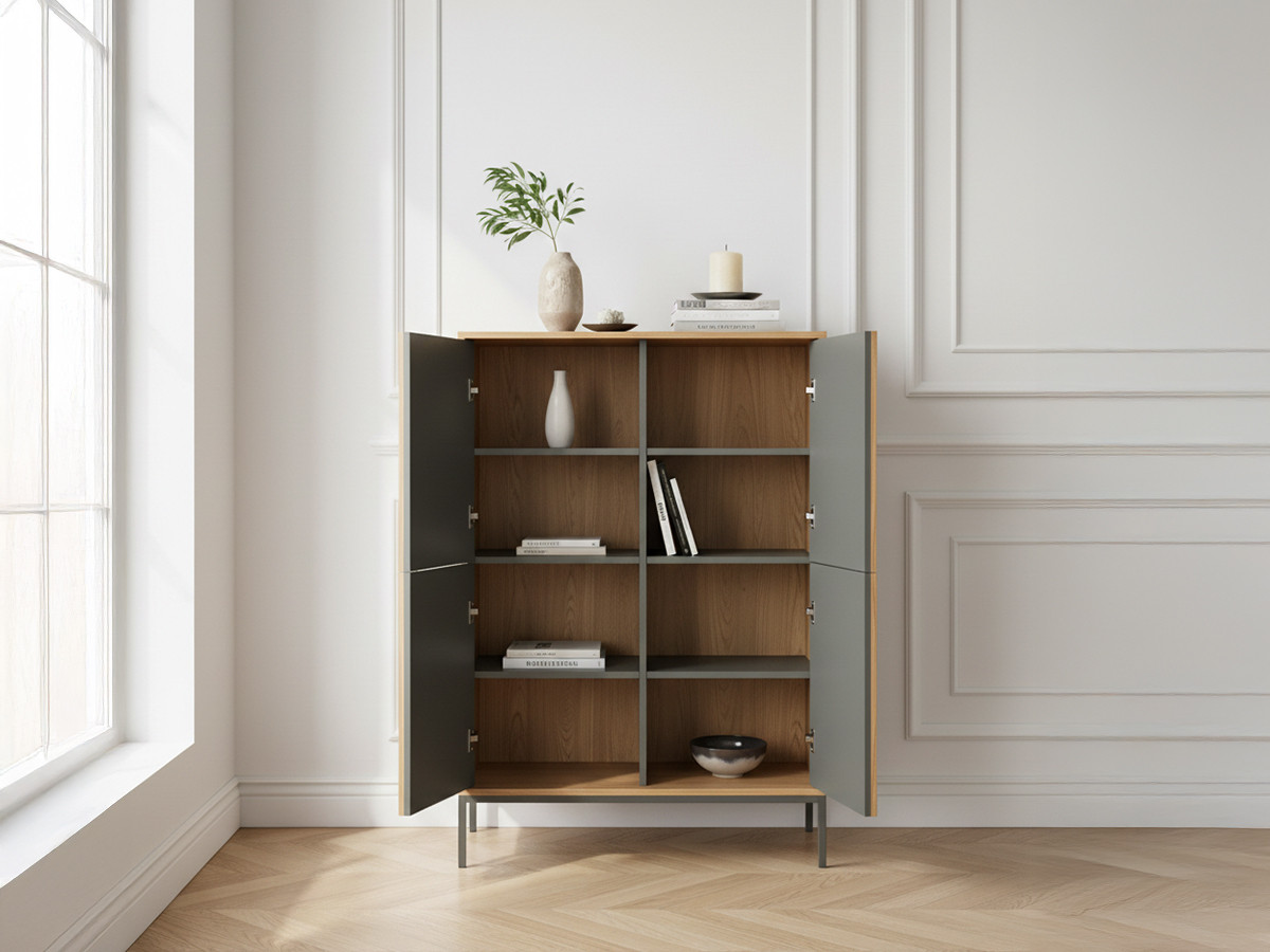 SOHO groen 4-deurs hoog dressoir 92 cm met metalen poten