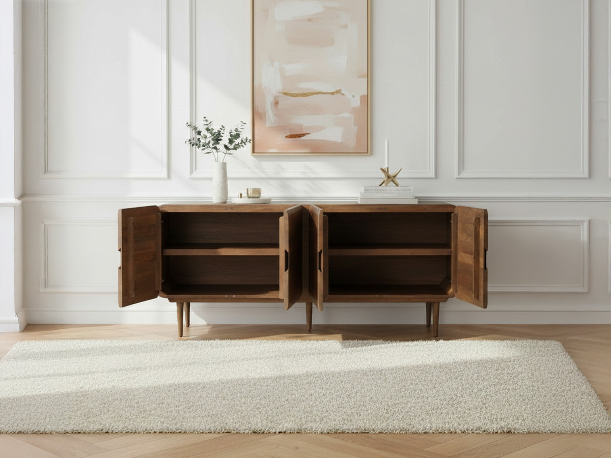 Buffet 4 portes 180 cm BRUNE bois massif de manguier