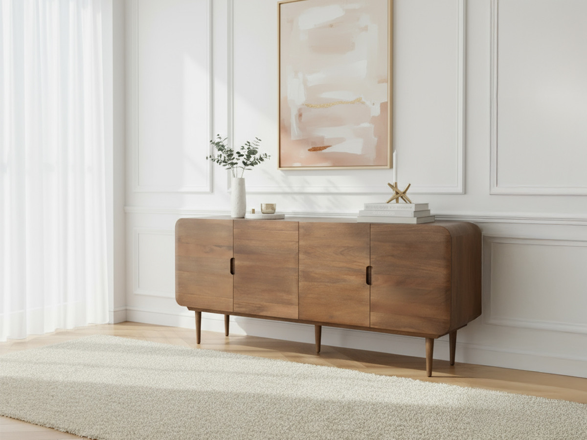 Buffet 4 portes 180 cm BRUNE bois massif de manguier
