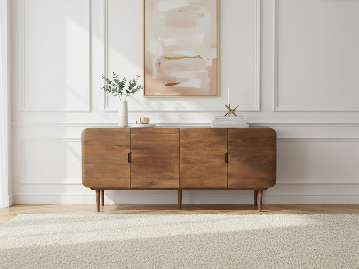 Buffet 4 portes 180 cm BRUNE bois massif de manguier