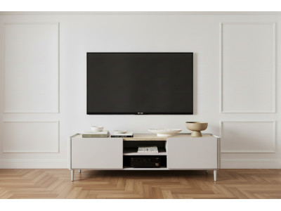 Meuble TV 1 porte 1 tiroir 170 cm ANYRA pieds en bois massif