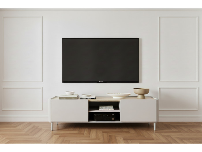 Meuble TV 1 porte 1 tiroir 170 cm ANYRA pieds en bois massif