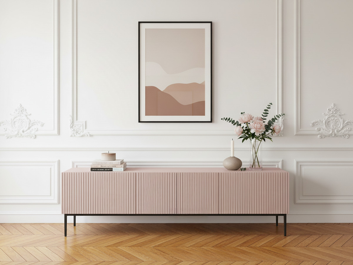 meuble tv 200 cm kasha pieds noir de couleur rose