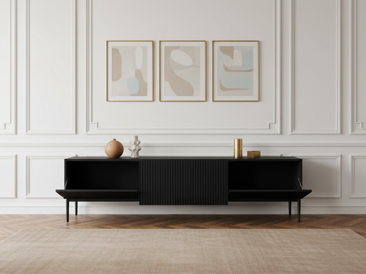 Meuble TV 200 cm KASHA Pieds noir noir — vue 5
