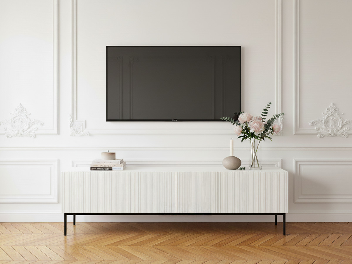 Meuble TV 200 cm KASHA Pieds noir blanc
