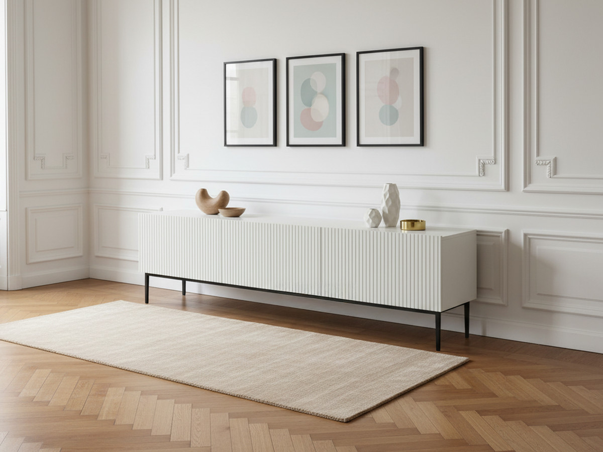 Meuble TV 200 cm KASHA Pieds noir blanc — vue 5