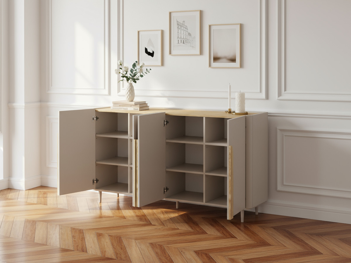 Buffet 4 portes 200 cm ENYRA pieds en bois massif