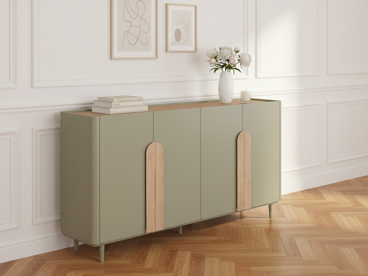 Buffet 4 portes 200 cm ENYRA pieds en bois massif vert — vue 4