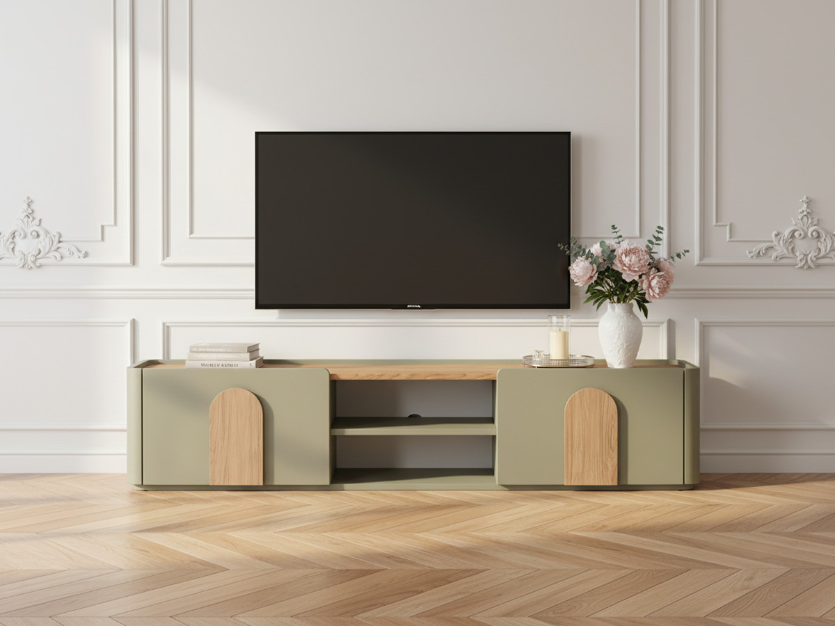 Meuble TV 1 porte 1 tiroir 170 cm ENYRA vert — vue 6
