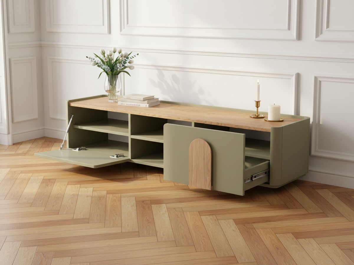 Meuble TV 1 porte 1 tiroir 170 cm ENYRA vert — vue 5