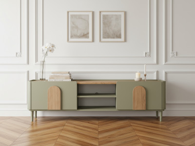 Meuble TV 1 porte 1 tiroir 170 cm ENYRA pieds en bois massif