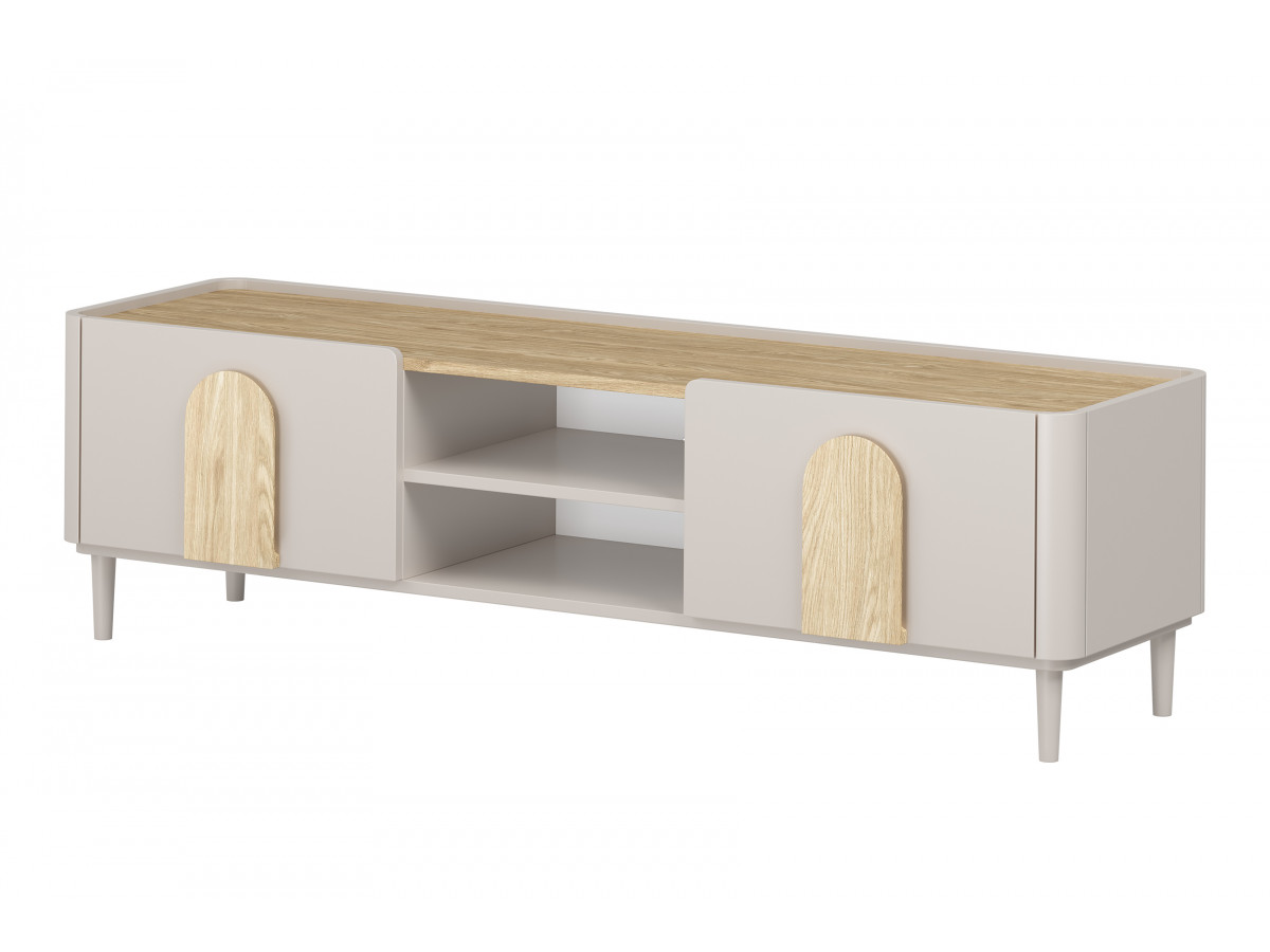 meuble tv 1 porte 1 tiroir 170 cm enyra pieds en bois massif gekleurd beige