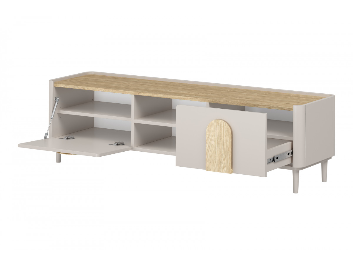 Meuble TV 1 porte 1 tiroir 170 cm ENYRA pieds en bois massif