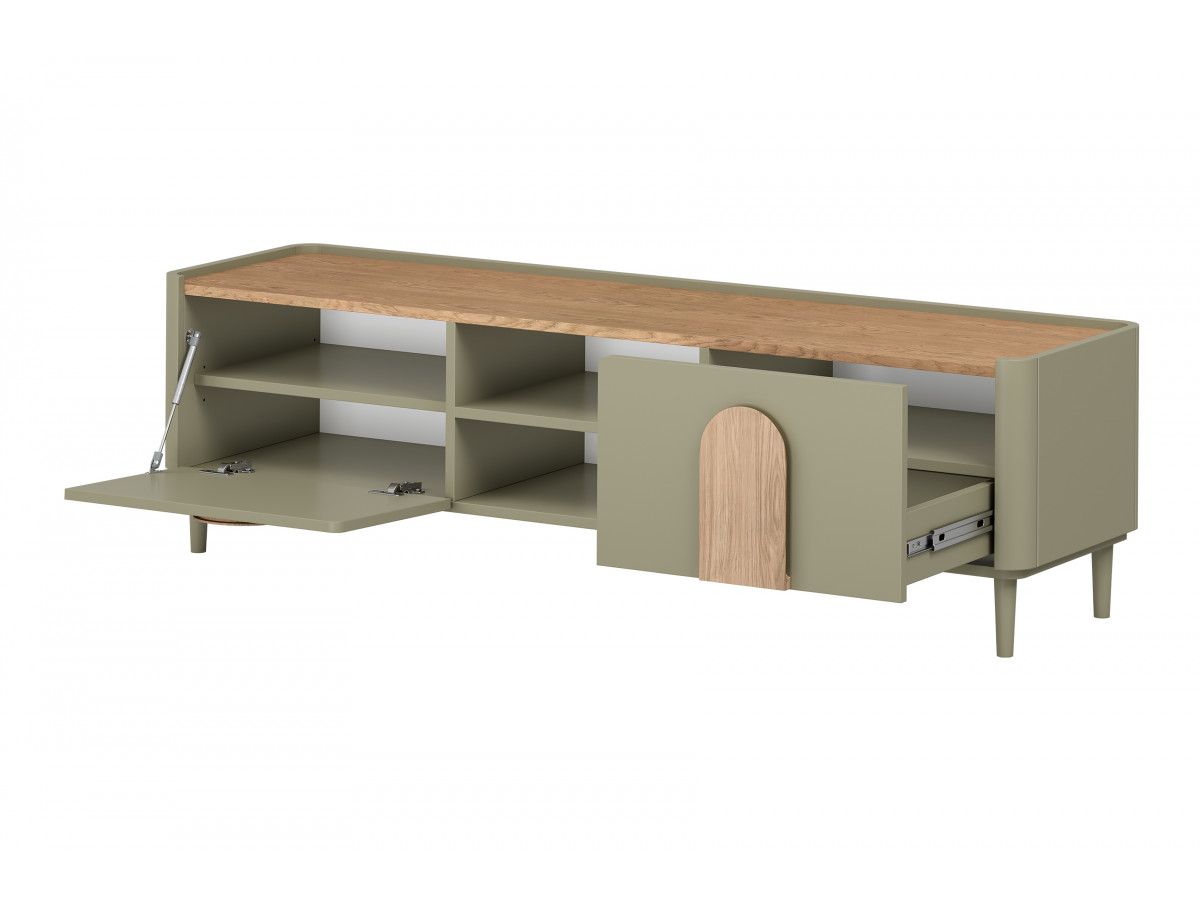 Meuble TV 1 porte 1 tiroir 170 cm ENYRA pieds en bois massif
