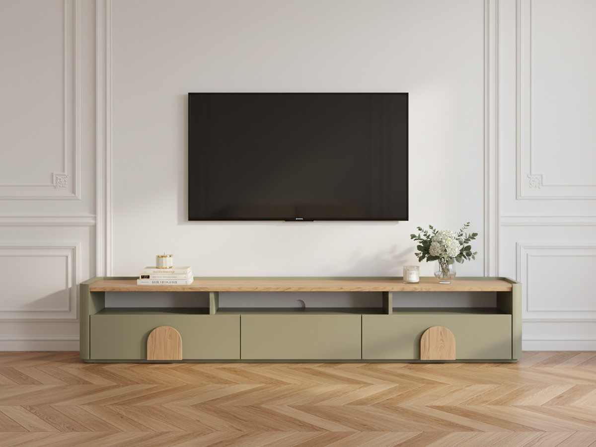Meuble TV 1 porte 2 tiroirs 200 cm ENYRA vert — vue 6