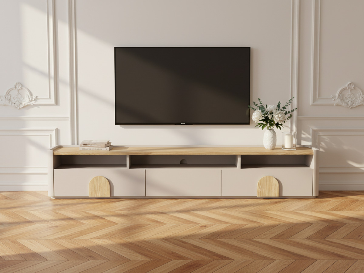 Meuble TV 1 porte 2 tiroirs 200 cm ENYRA beige — vue 6
