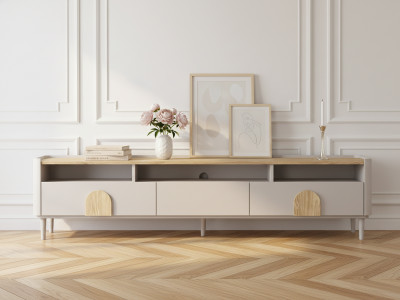 Meuble TV 1 porte 2 tiroirs 200 cm ENYRA pieds en bois massif