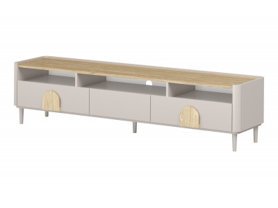 Meuble TV 1 porte 2 tiroirs 200 cm ENYRA pieds en bois massif