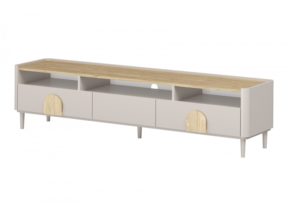 meuble tv 1 porte 2 tiroirs 200 cm enyra pieds en bois massif gekleurd beige