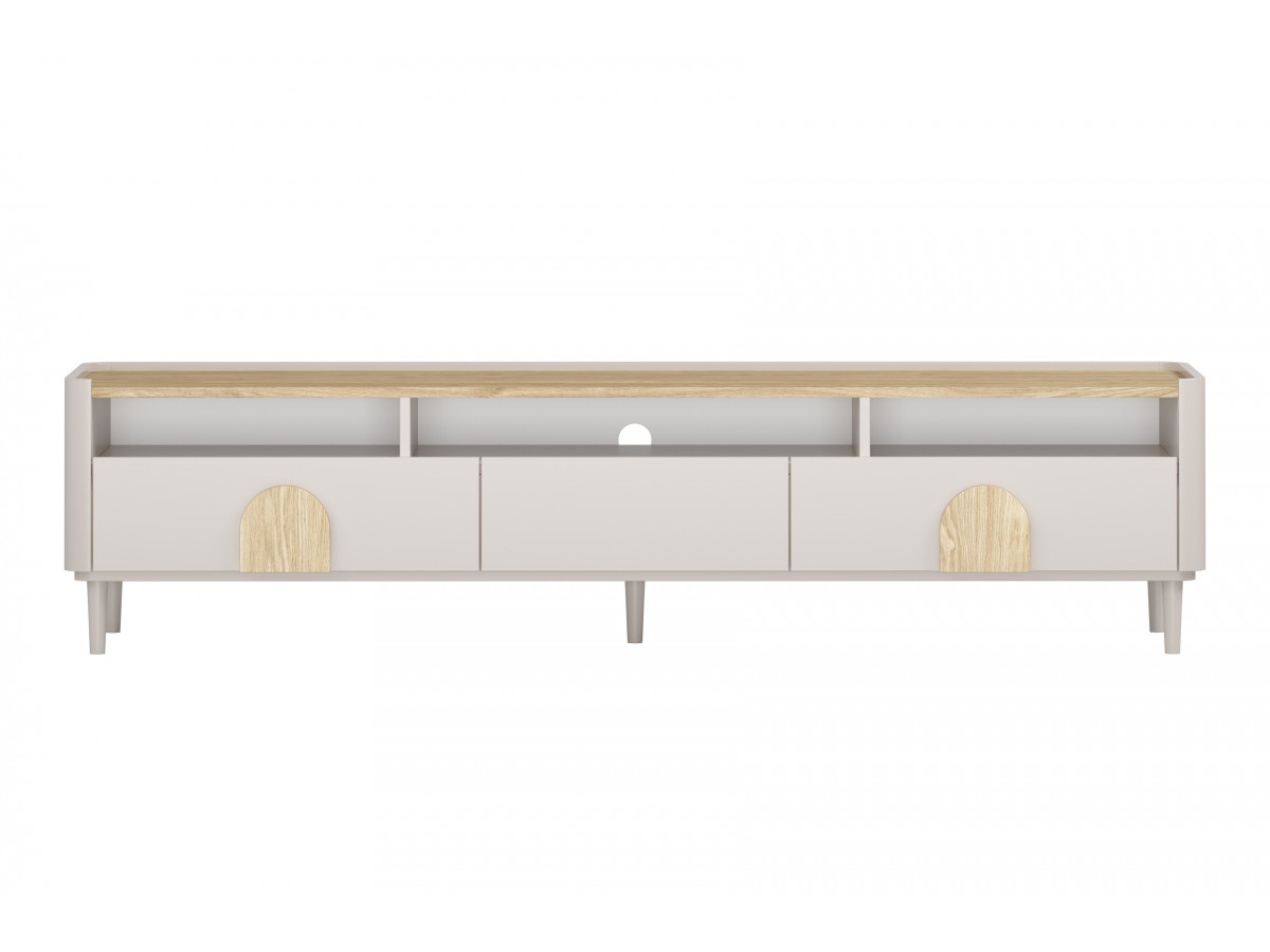 Meuble TV 1 porte 2 tiroirs 200 cm ENYRA pieds en bois massif