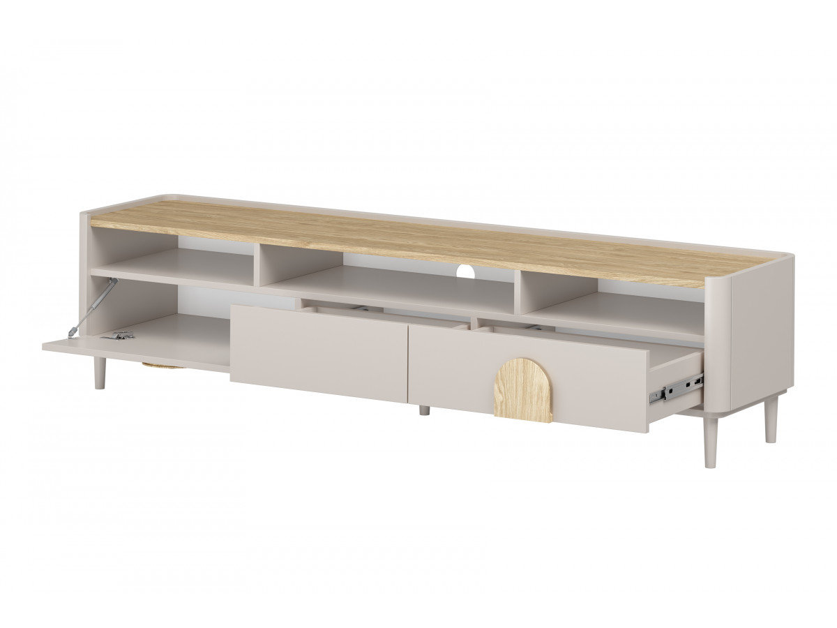 Meuble TV 1 porte 2 tiroirs 200 cm ENYRA pieds en bois massif