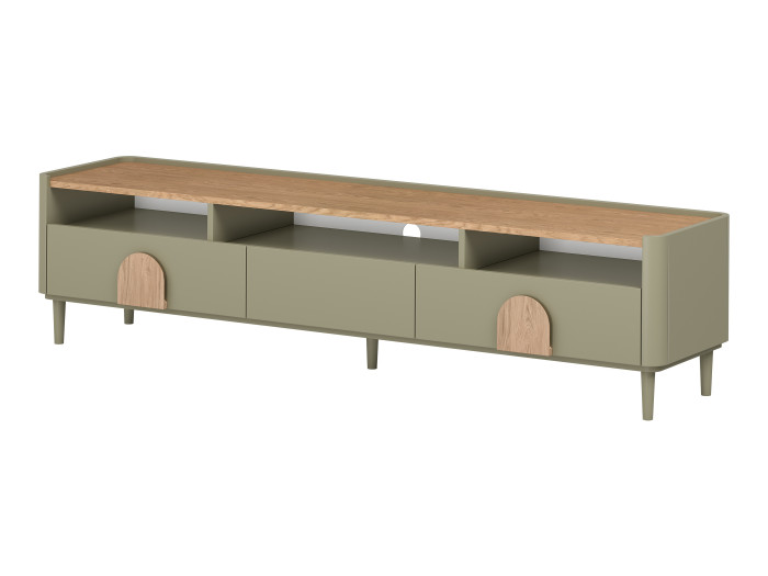 Meuble TV 1 porte 2 tiroirs 200 cm ENYRA pieds en bois massif
