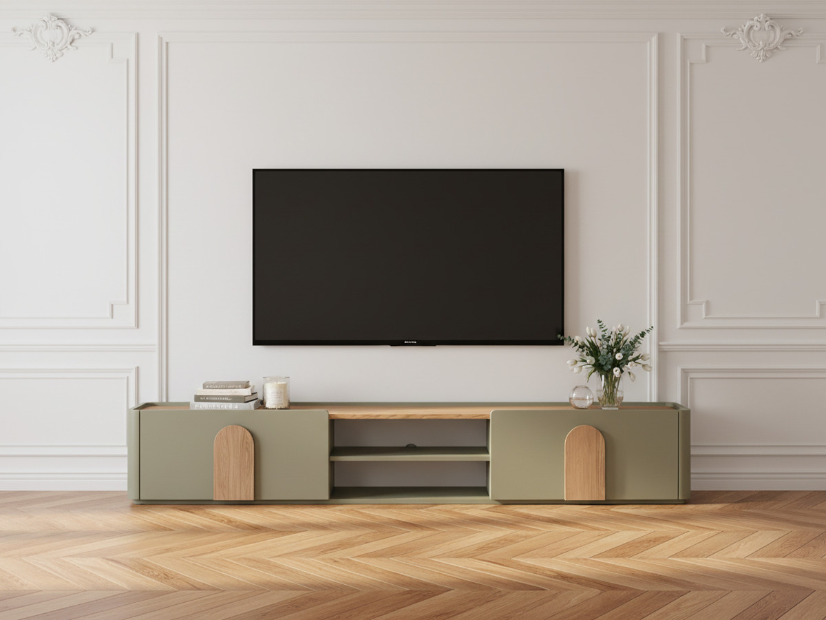 Meuble TV 1 porte 1 tiroir 220 cm ENYRA vert — vue 5