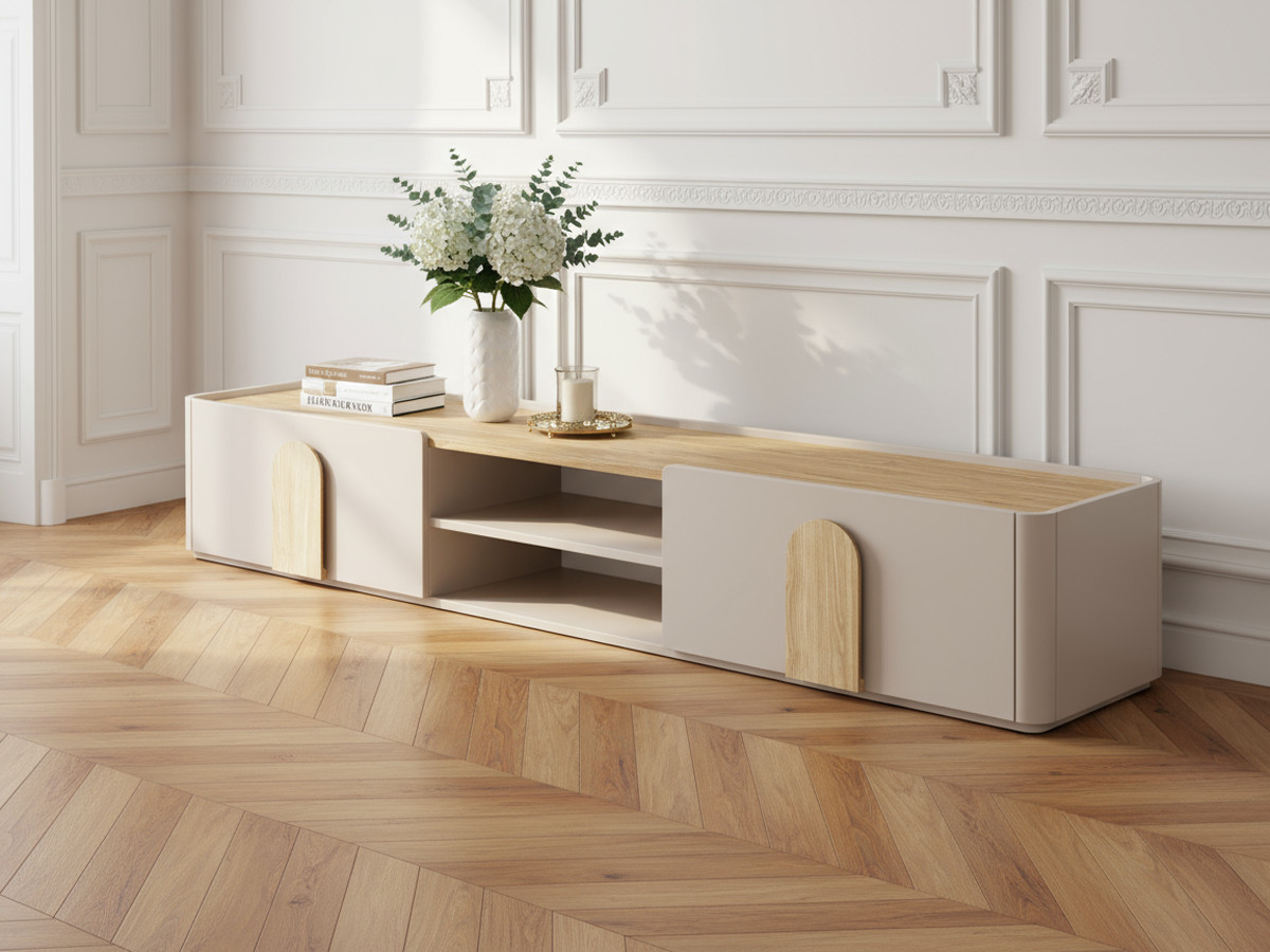 Meuble TV 1 porte 1 tiroir 220 cm ENYRA beige — vue 4