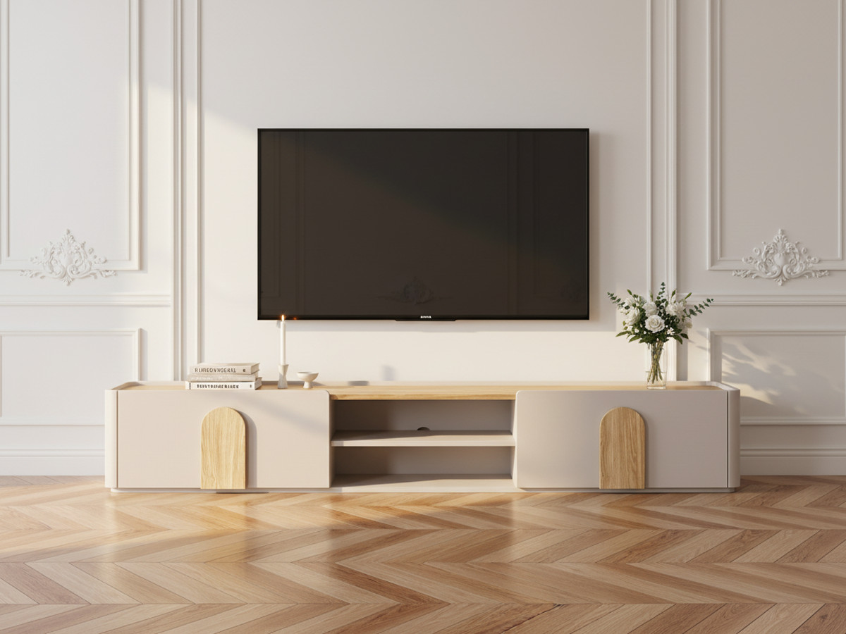 Meuble TV 1 porte 1 tiroir 220 cm ENYRA beige — vue 5