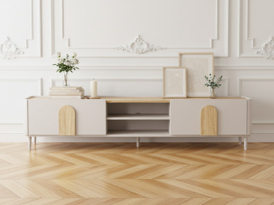 Meuble TV 1 porte 1 tiroir 220 cm ENYRA pieds en bois massif