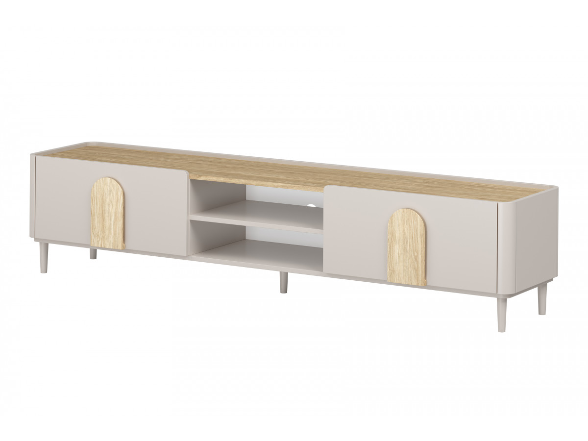 meuble tv 1 porte 1 tiroir 220 cm enyra pieds en bois massif gekleurd beige