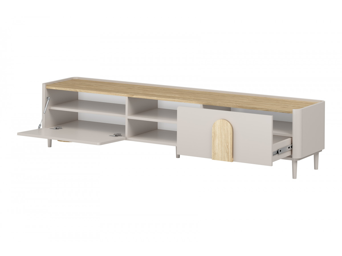 Meuble TV 1 porte 1 tiroir 220 cm ENYRA pieds en bois massif
