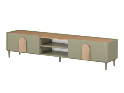 Meuble TV 1 porte 1 tiroir 220 cm ENYRA pieds en bois massif