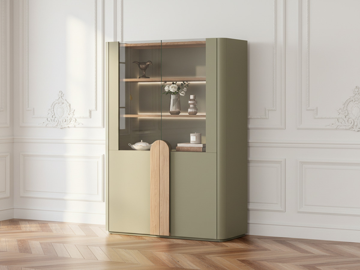 Meuble vitrine 2 portes H. 138 cm ENYRA vert — vue 4