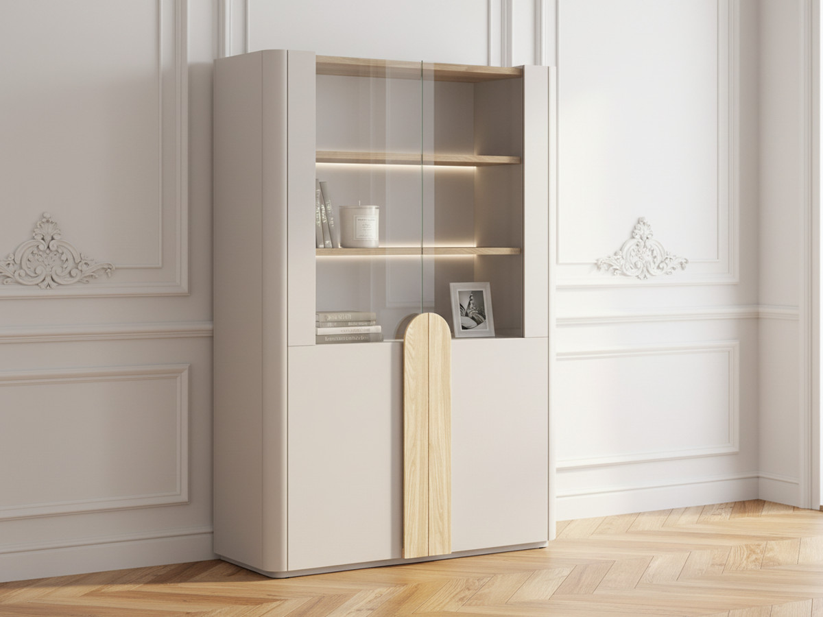 Meuble vitrine 2 portes H. 138 cm ENYRA beige — vue 4