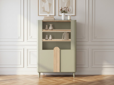 Meuble vitrine 2 portes H. 150 cm ENYRA pieds en bois massif
