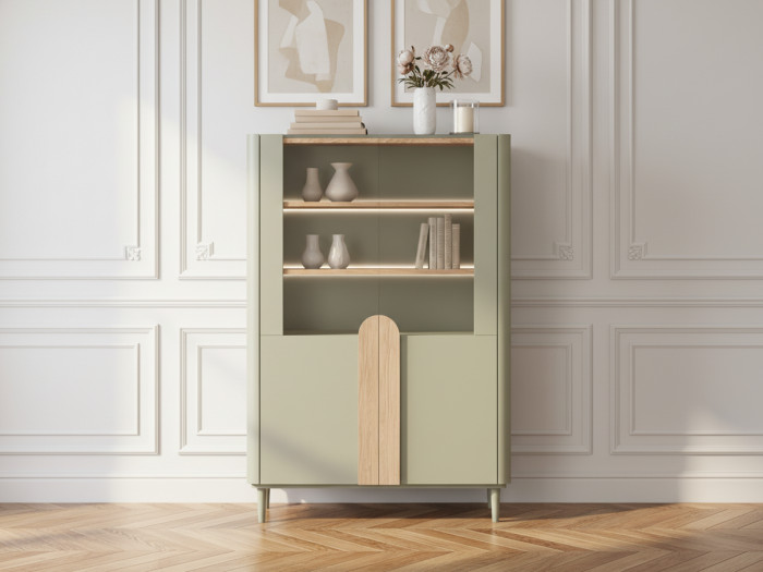 Meuble vitrine 2 portes H. 150 cm ENYRA pieds en bois massif
