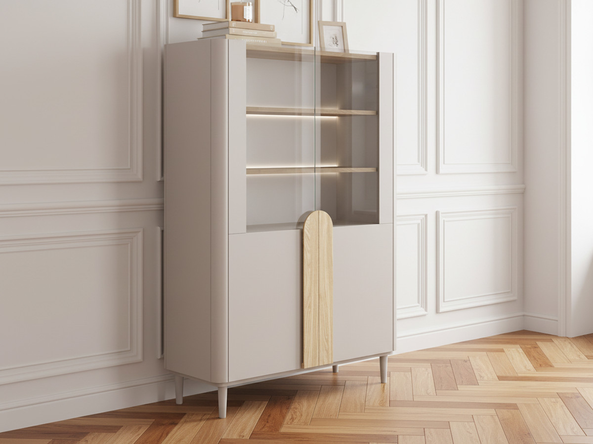 Meuble vitrine 2 portes H. 150 cm ENYRA pieds en bois massif