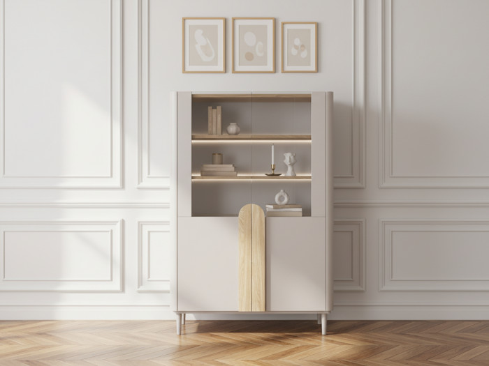 Meuble vitrine 2 portes H. 150 cm ENYRA pieds en bois massif