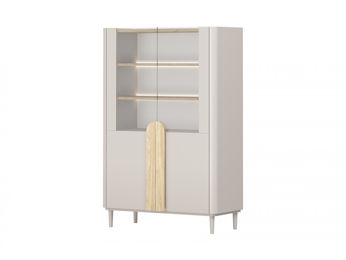Meuble vitrine 2 portes H. 150 cm ENYRA pieds en bois massif