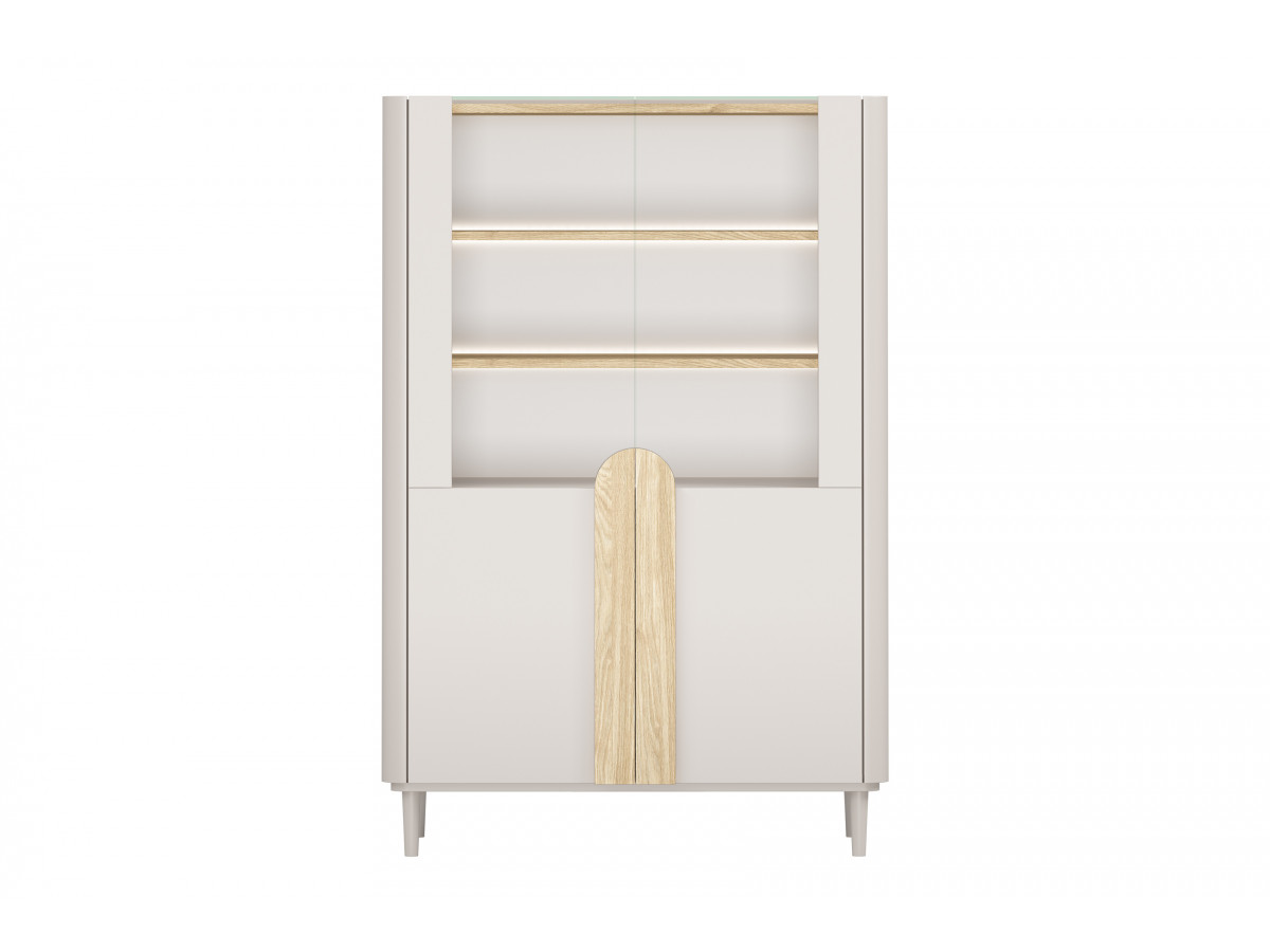 Meuble vitrine 2 portes H. 150 cm ENYRA pieds en bois massif beige — vue 6