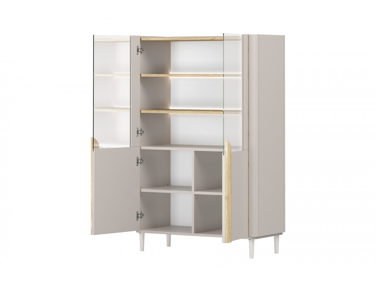 Meuble vitrine 2 portes H. 150 cm ENYRA pieds en bois massif