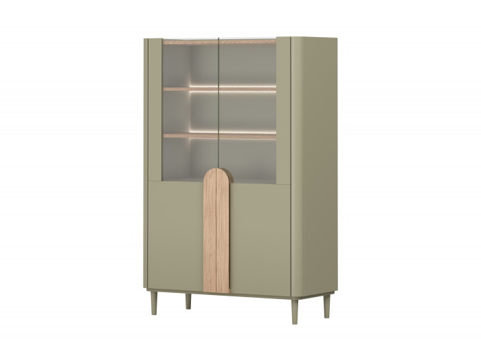 Meuble vitrine 2 portes H. 150 cm ENYRA pieds en bois massif