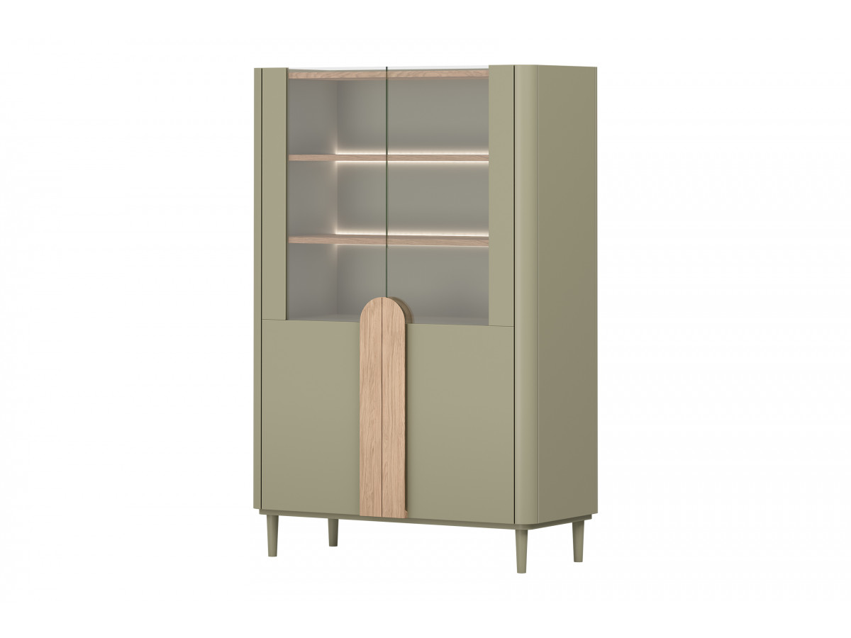 meuble vitrine 2 portes h. 150 cm enyra pieds en bois massif gekleurd vert